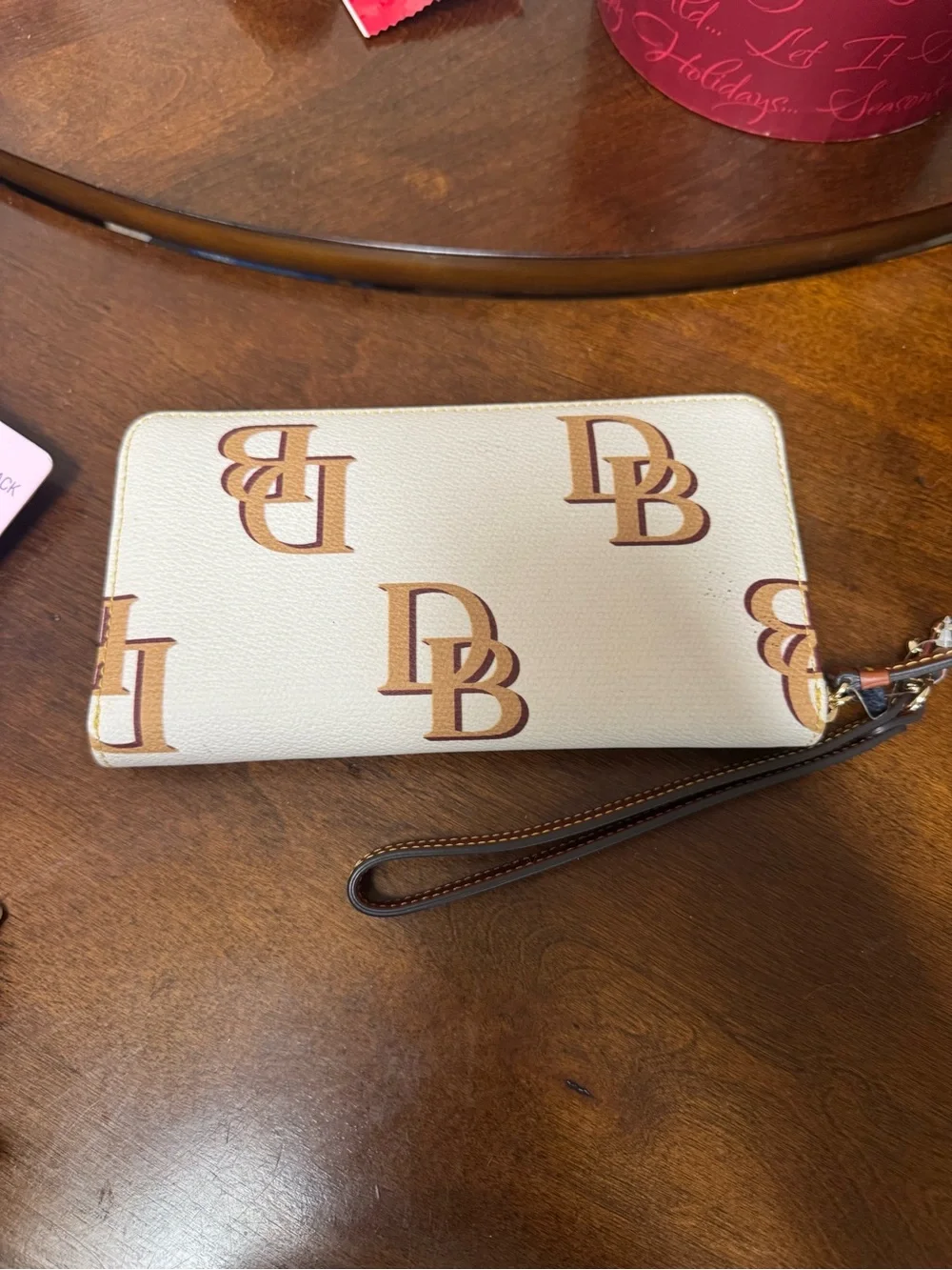 Dooney & Bourke Monogram Large Zip Around Wristlet  Wallet Clutch Beige